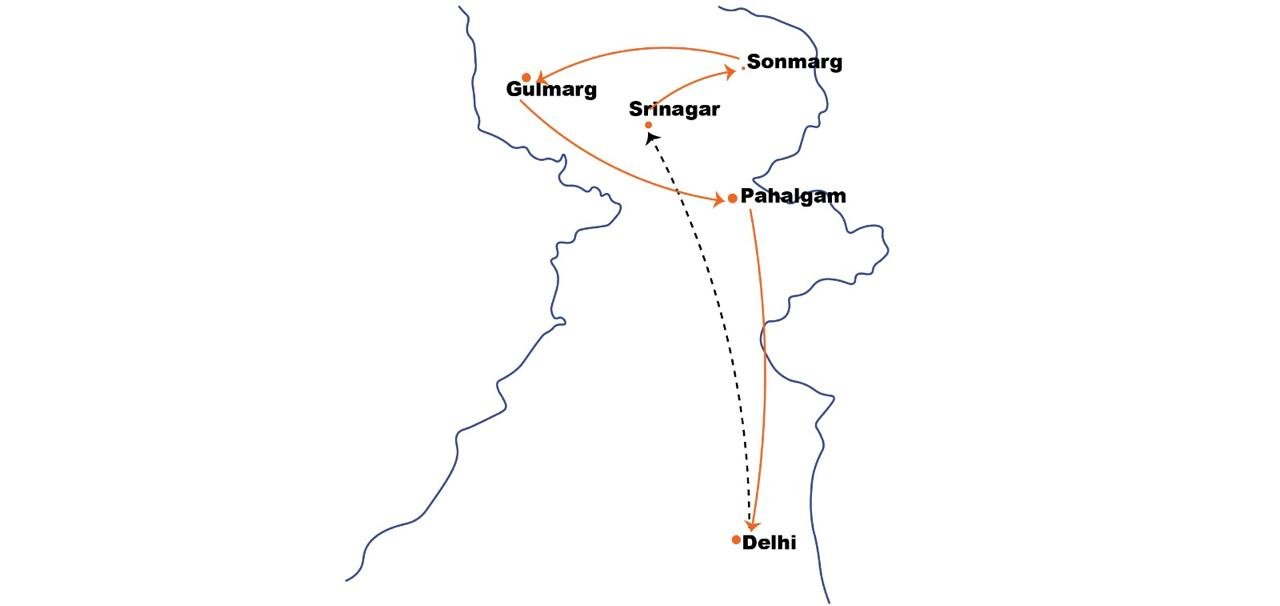 Route map of Enchanting Beauty of Kashmir