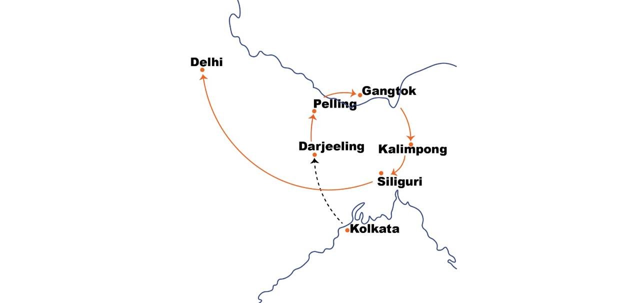 Route map of Fascinating East India