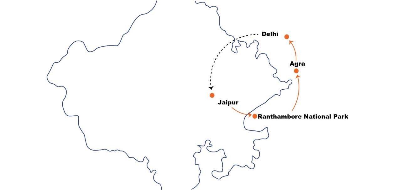 Route map of Golden Triangle with Safari