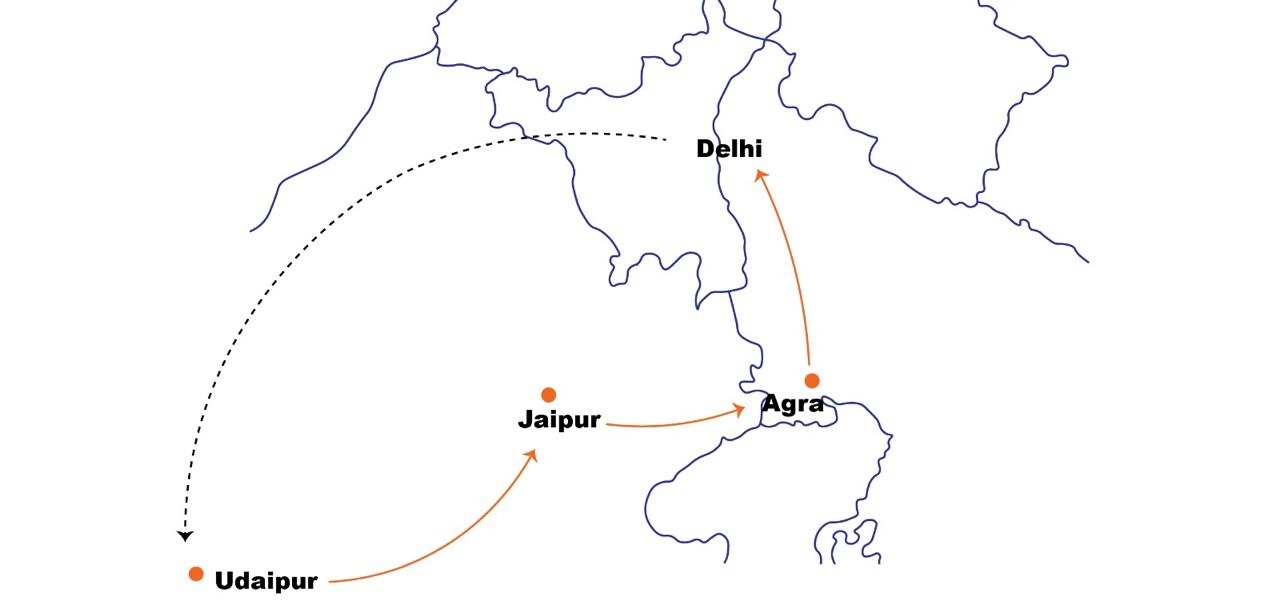Route map of Golden Triangle with City of Lakes