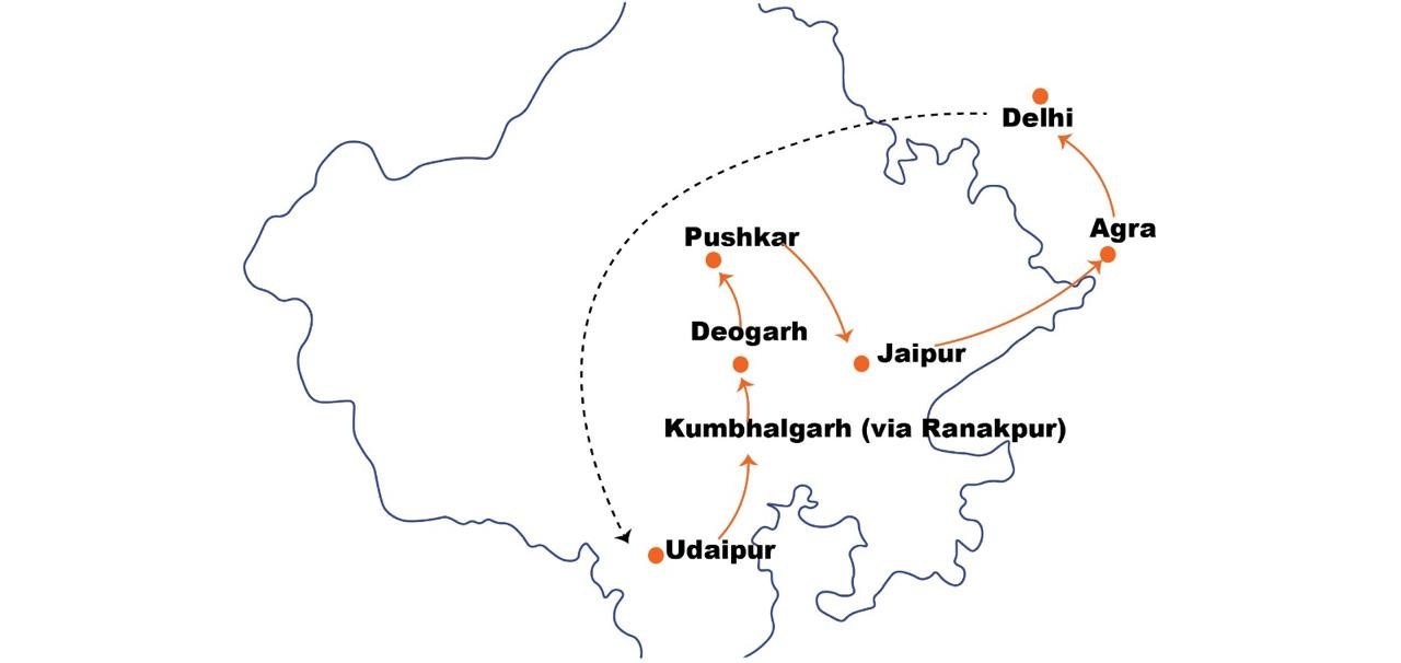 Route map of Off Beat Golden Triangle