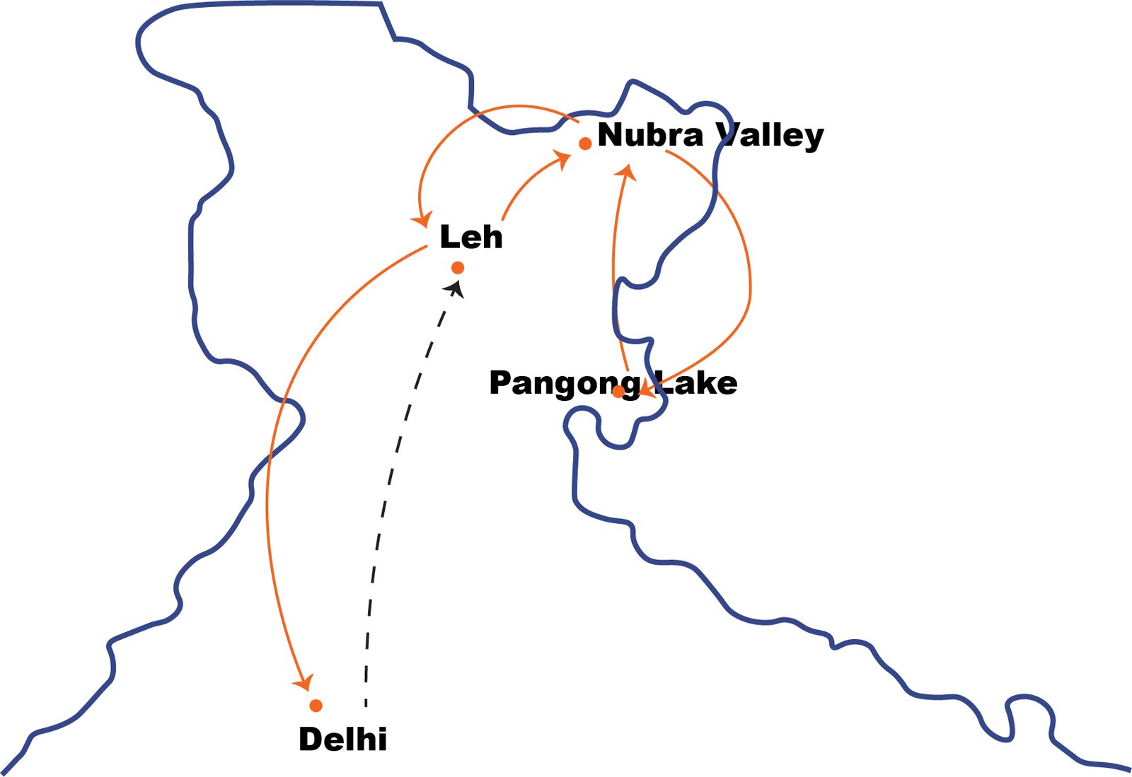 Route map of Ladakh – The Cold Desert